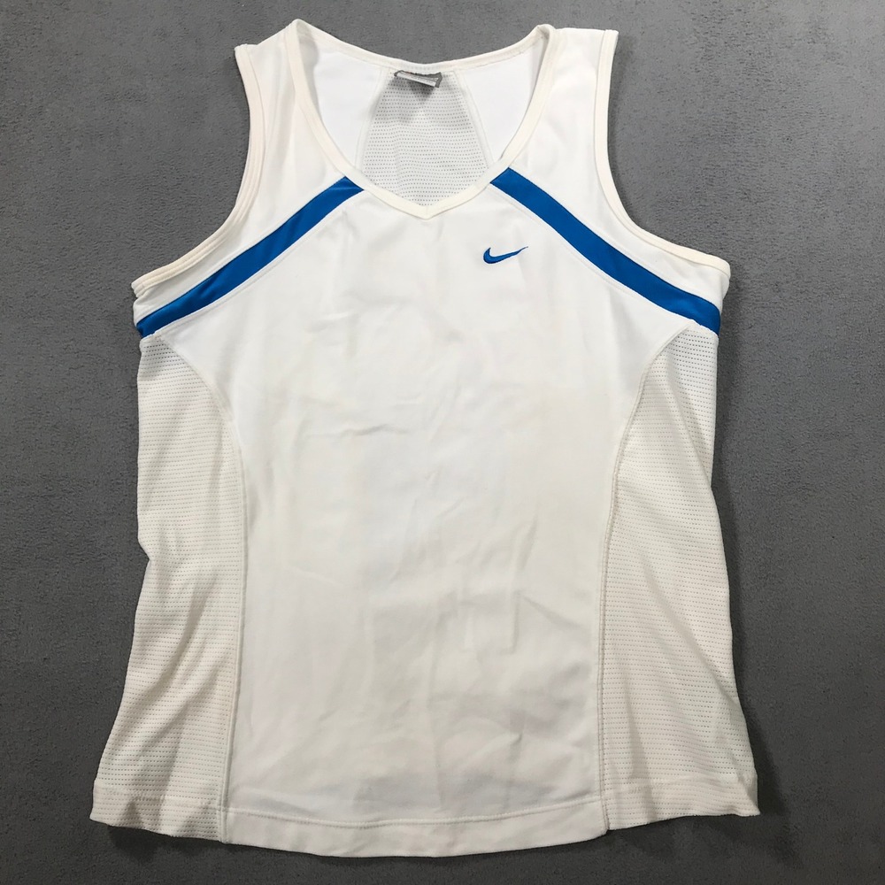 Nike Tank Top Womens M White Fit Dry V-Neck Mesh Activewear Vintage Y2K Tennis